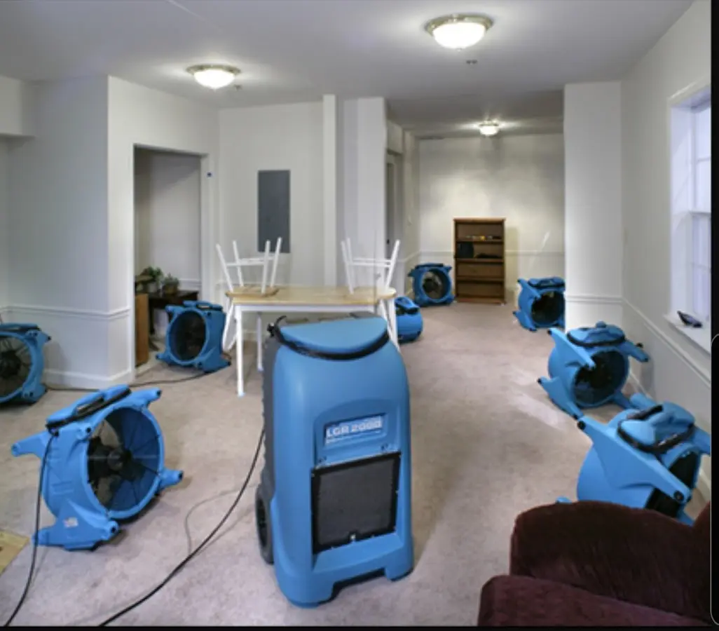 Air movers and dehumidifier setup for Water Damage Restoration in Suffern