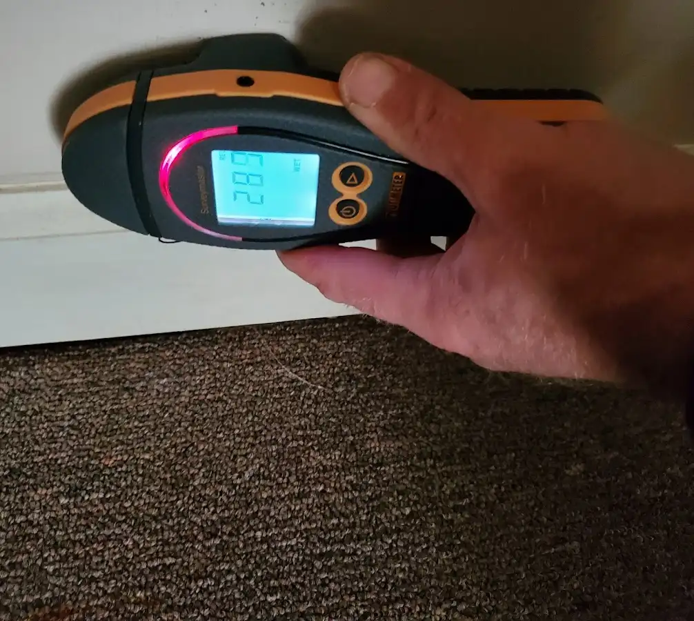 Moisture detection at baseboard during Sewage Cleanup & Sanitation in Suffern